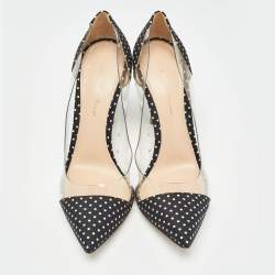 Gianvito Rossi Black/White Polka Fabric and PVC Plexi Pumps Size 37.5