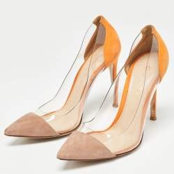 Gianvito Rossi Orange/Pink Suede and PVC Plexi Pumps Size 36.5