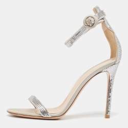 Pre Owned Gianvito Rossi Silver Sequins  and Satin  Montecarlo Ankle Strap Sandals Size  37.5