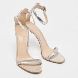 Pre Owned Gianvito Rossi Silver Sequins  and Satin  Montecarlo Ankle Strap Sandals Size  37.5