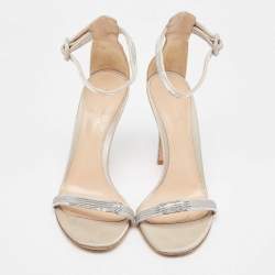 Pre Owned Gianvito Rossi Silver Sequins  and Satin  Montecarlo Ankle Strap Sandals Size  37.5