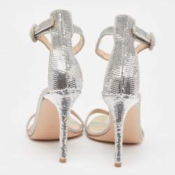 Pre Owned Gianvito Rossi Silver Sequins  and Satin  Montecarlo Ankle Strap Sandals Size  37.5