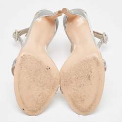 Pre Owned Gianvito Rossi Silver Sequins  and Satin  Montecarlo Ankle Strap Sandals Size  37.5