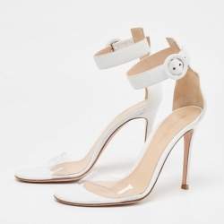 Gianvito Rossi White/Transparent Leather and PVC Open Toe Ankle Strap Sandals Size 37.5 