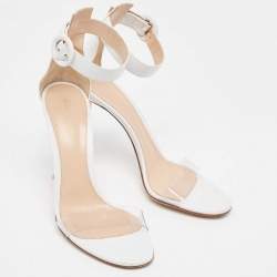Gianvito Rossi White/Transparent Leather and PVC Open Toe Ankle Strap Sandals Size 37.5 