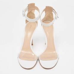 Gianvito Rossi White/Transparent Leather and PVC Open Toe Ankle Strap Sandals Size 37.5 