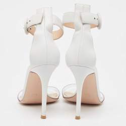 Gianvito Rossi White/Transparent Leather and PVC Open Toe Ankle Strap Sandals Size 37.5 