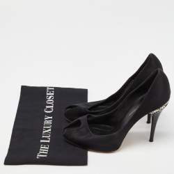 Gianvito Rossi Black Satin Crystal Embellished Peep Toe Pumps Size 36