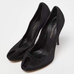 Gianvito Rossi Black Satin Crystal Embellished Peep Toe Pumps Size 36