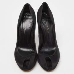 Gianvito Rossi Black Satin Crystal Embellished Peep Toe Pumps Size 36