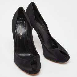 Gianvito Rossi Black Satin Crystal Embellished Peep Toe Pumps Size 36