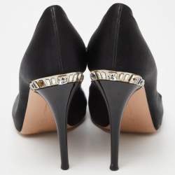 Gianvito Rossi Black Satin Crystal Embellished Peep Toe Pumps Size 36