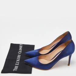 Pre Owned Gianvito Rossi Blue Satin Pointed Toe Pumps Size 42