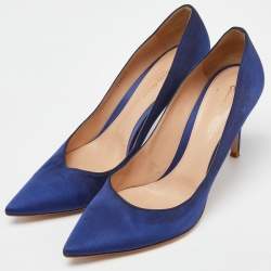 Pre Owned Gianvito Rossi Blue Satin Pointed Toe Pumps Size 42