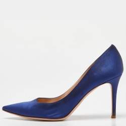 Pre Owned Gianvito Rossi Blue Satin Pointed Toe Pumps Size 42