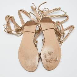 Pre Owned Gianvito Rossi Gold Foil Leather Gladiator Flat Sandals Size 36