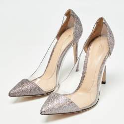 Pre Owned Gianvito Rossi Metallic Leather and PVC Plexi Pumps Size 38.5