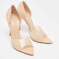 Pre Owned Gianvito Rossi Beige PVC and Patent Leather Bree Open Toe Pumps Size 39