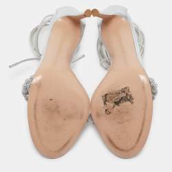 Pre Owned Gianvito Rossi Silver Leather Lace Up Sandals Size 39