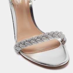 Pre Owned Gianvito Rossi Silver Leather Lace Up Sandals Size 39