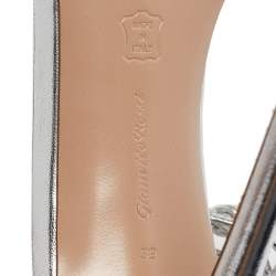 Pre Owned Gianvito Rossi Silver Leather Lace Up Sandals Size 39