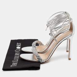 Pre Owned Gianvito Rossi Silver Leather Lace Up Sandals Size 39