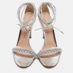 Pre Owned Gianvito Rossi Silver Leather Lace Up Sandals Size 39