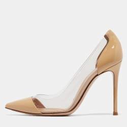 Pre Owned Gianvito Rossi Beige Patent Leather and PVC Plexi Pumps Size 35.5
