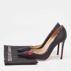 Pre Owned Gianvito Rossi Black Satin Crystal Embellished Pointed Toe Pumps Size 39