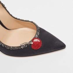 Pre Owned Gianvito Rossi Black Satin Crystal Embellished Pointed Toe Pumps Size 39