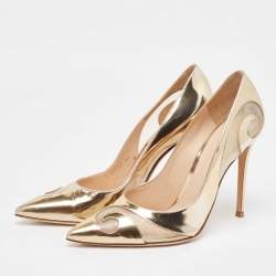 Gianvito Rossi Metallic Gold PVC and Leather Pointed Toe Pumps Size 41