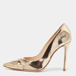 Gianvito Rossi Metallic Gold PVC and Leather Pointed Toe Pumps Size 41