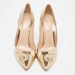 Gianvito Rossi Metallic Gold PVC and Leather Pointed Toe Pumps Size 41