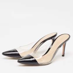 Gianvito Rossi Black Patent and PVC Plexi Mules Size 39