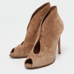 Gianvito Rossi Brown Suede Vamp Peep Toe Booties Size 35.5