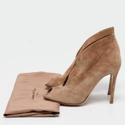 Gianvito Rossi Brown Suede Vamp Peep Toe Booties Size 35.5