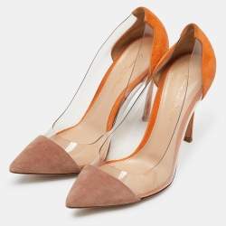 Gianvito Rossi Orange/Beige Suede and PVC Plexi Pumps Size 38