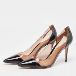 Pre Owned Gianvito Rossi Black Patent Leather and PVC Plexi Pointed Toe Pumps Size 39
