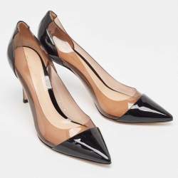 Pre Owned Gianvito Rossi Black Patent Leather and PVC Plexi Pointed Toe Pumps Size 39