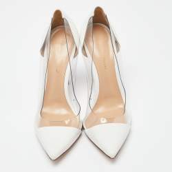 Pre Owned Gianvito Rossi White Leather and PVC Plexi Pointed Toe Pumps Size 38