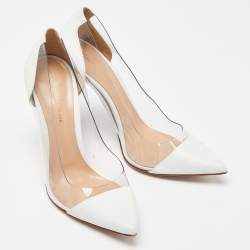 Pre Owned Gianvito Rossi White Leather and PVC Plexi Pointed Toe Pumps Size 38
