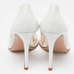 Pre Owned Gianvito Rossi White Leather and PVC Plexi Pointed Toe Pumps Size 38