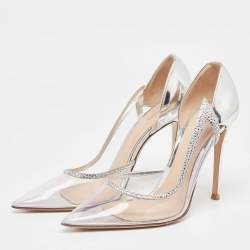 Pre Owned Gianvito Rossi Silver Leather and PVC Plexi D'orsay Pumps Size 39.5