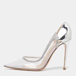 Pre Owned Gianvito Rossi Silver Leather and PVC Plexi D'orsay Pumps Size 39.5