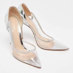 Pre Owned Gianvito Rossi Silver Leather and PVC Plexi D'orsay Pumps Size 39.5