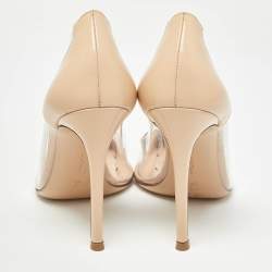 Gianvito Rossi Beige/White Leather and PVC Plexi Pointed Toe Pumps Size 36