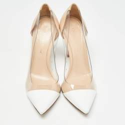 Gianvito Rossi Beige/White Leather and PVC Plexi Pointed Toe Pumps Size 36