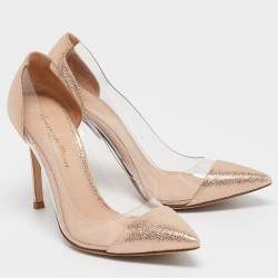 Gianvito Rossi Metallic Textured Leather and PVC Plexi Pointed Toe Pumps 35.5