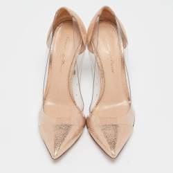 Gianvito Rossi Metallic Textured Leather and PVC Plexi Pointed Toe Pumps 35.5