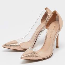 Gianvito Rossi Metallic Textured Leather and PVC Plexi Pointed Toe Pumps 35.5